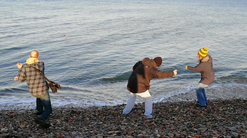 Barr Clan - Michael, Dave and Shirley Skipping Stones into the Moray Firth
